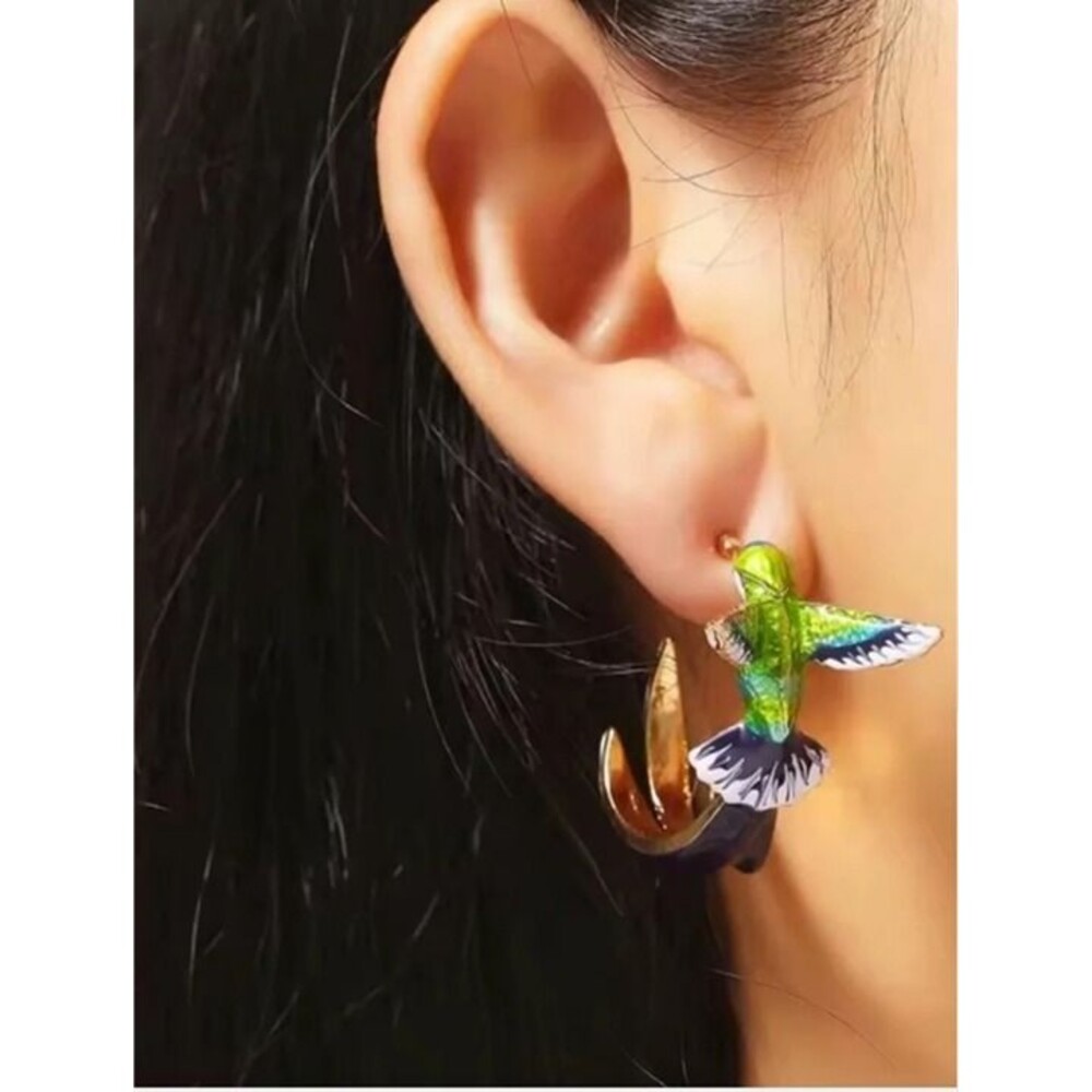 Anthropologie Enamel Hummingbird Earrings